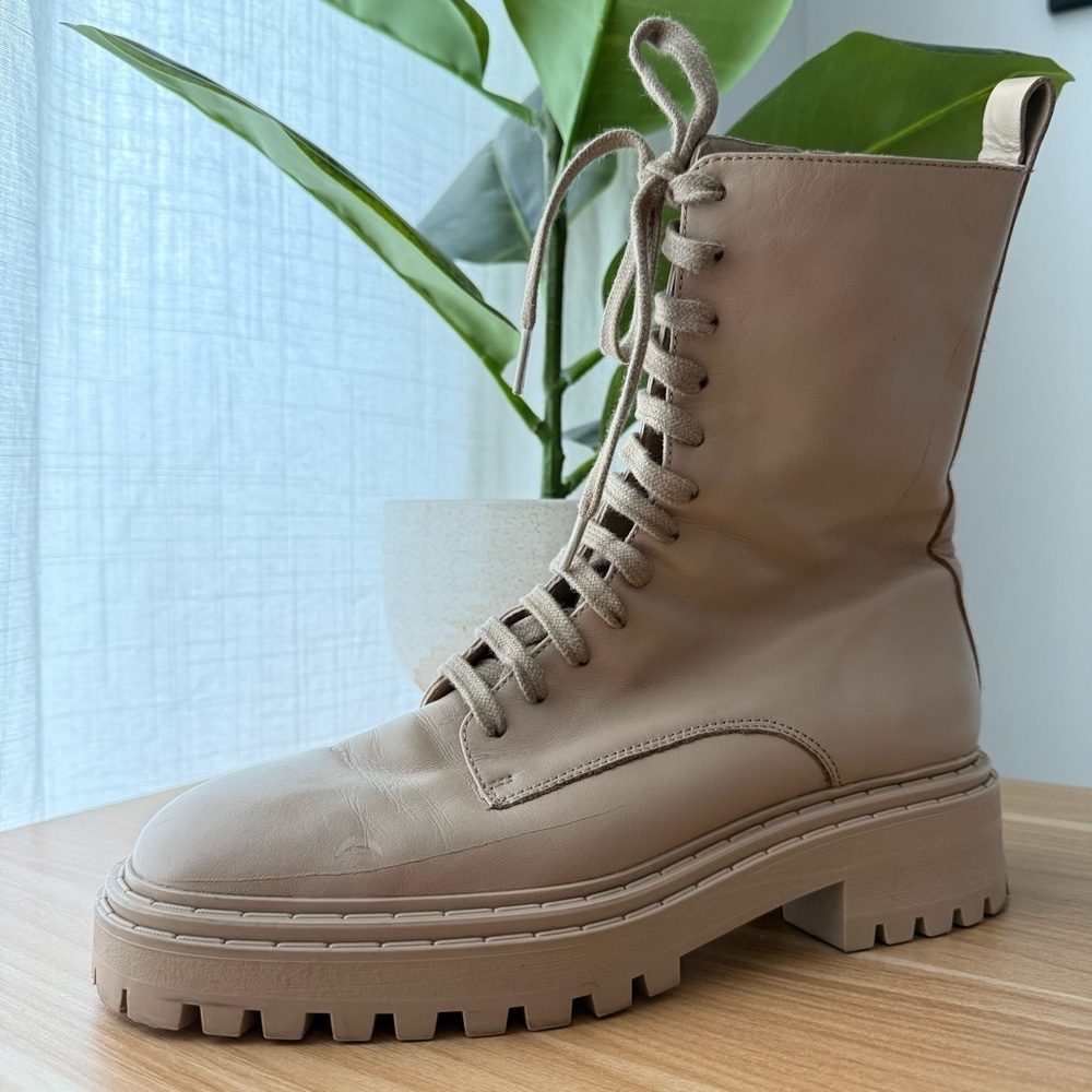Massimo Dutti taupe leather lace up lug sole boots – size 10 (40) - Picture 7 of 10